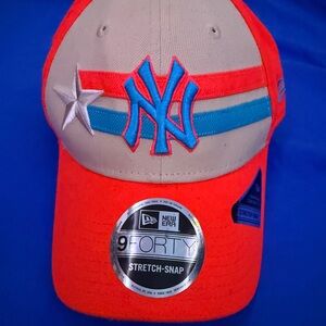 New Era Vibrant pink and Beige Cap with Blue Emblem